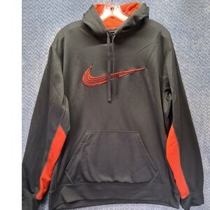 Nike Therma-FIT Hoodie Mens Large Gray Orange Embroidered Swoosh Sweatshirt